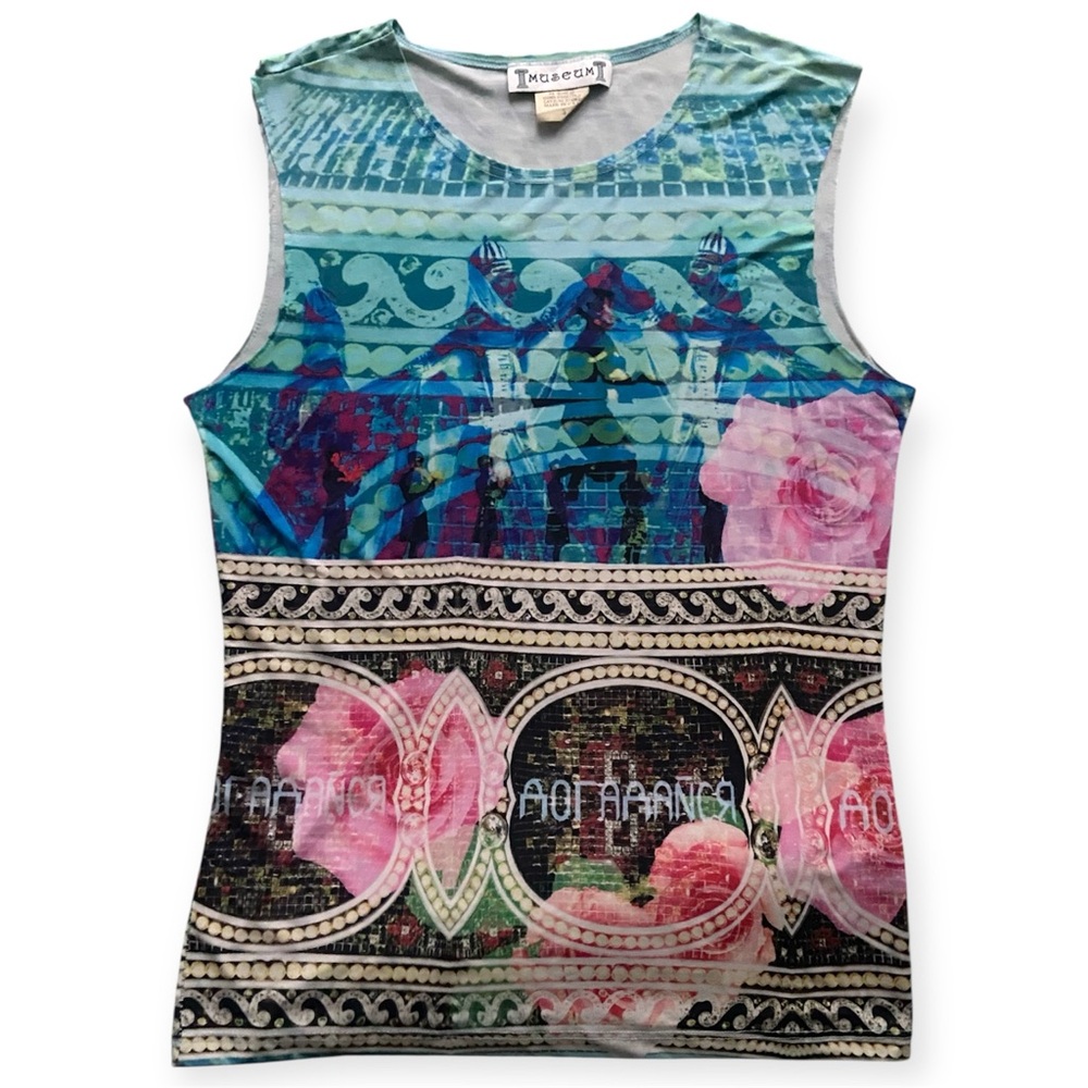 Museum graphic stretch sleeveless top Upcycled 90’s